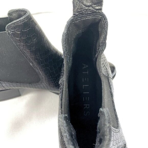 NWOT ATELIERS BLACK BRONX CROCO SNAKESKIN LEATHER CHELSEA BOOTIES - 7 - Picture 9 of 10